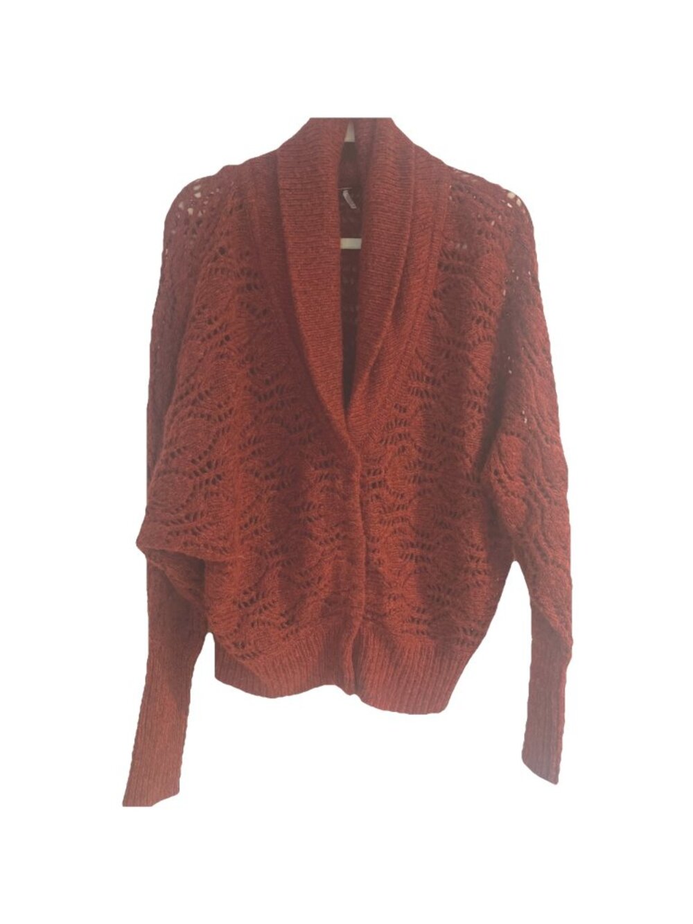 Free People Wool Womens M Red Sweater Cardigan Shawl Collar Chunky Knit Snaps